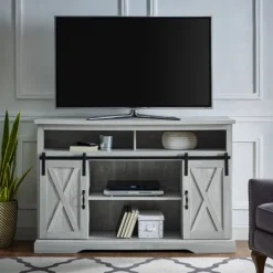 Kirkland's Home Stone Sliding Barn Door Highboy Tv Stand- Tv Stands & Media Consoles