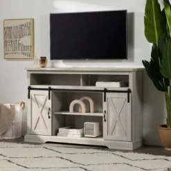 Kirkland's Home Stone Sliding Barn Door Highboy Tv Stand- Tv Stands & Media Consoles