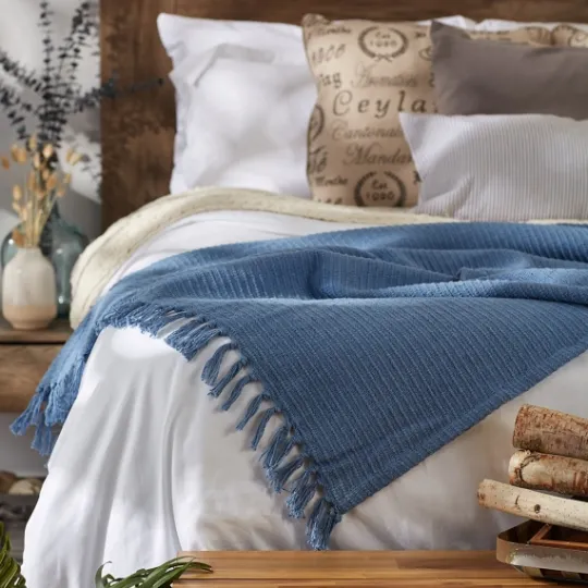 Kirkland's Home Stonewash Ribbed Fringe Throw- Blankets & Throws