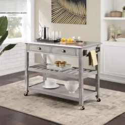 Kirkland's Home Storm Sonoma Stainless Steel Top Kitchen Cart- Kitchen Islands & Bar Carts