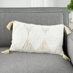 Kirkland's Home Stripe Diamond Tassels Cotton Lumbar Pillow- Pillows