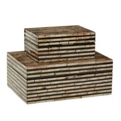 Kirkland's Home Striped Mother Of Pearl Shell Wood Boxes, Set Of 2- Baskets & Boxes