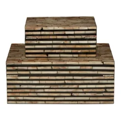 Kirkland's Home Striped Mother Of Pearl Shell Wood Boxes, Set Of 2- Baskets & Boxes