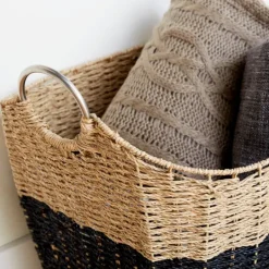 Kirkland's Home Striped Natural Seagrass Basket- Baskets & Boxes