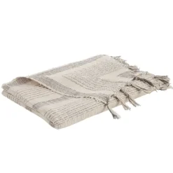 Kirkland's Home Stripes And Fringe Cream Throw Blanket- Blankets & Throws