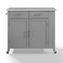 Kirkland's Home Susanne Stainless Top And Gray Wood Kitchen Island- Kitchen Islands & Bar Carts