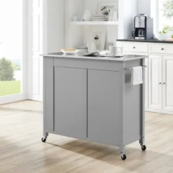 Kirkland's Home Susanne Stainless Top And Gray Wood Kitchen Island- Kitchen Islands & Bar Carts