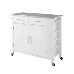Kirkland's Home Susanne White And Stainless Steel Kitchen Island- Kitchen Islands & Bar Carts