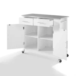 Kirkland's Home Susanne White And Stainless Steel Kitchen Island- Kitchen Islands & Bar Carts