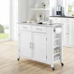 Kirkland's Home Susanne White And Stainless Steel Kitchen Island- Kitchen Islands & Bar Carts