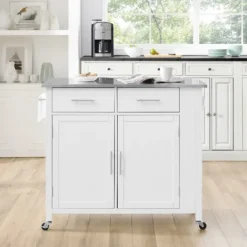 Kirkland's Home Susanne White And Stainless Steel Kitchen Island- Kitchen Islands & Bar Carts