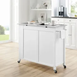 Kirkland's Home Susanne White And Stainless Steel Kitchen Island- Kitchen Islands & Bar Carts