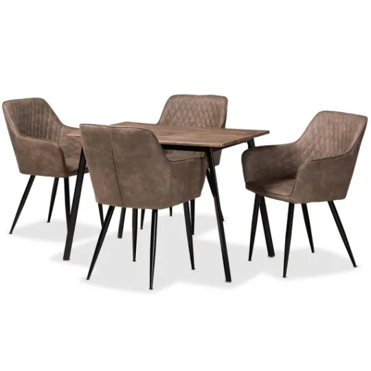 Kirkland's Home Table And Leather Bucket Chairs 5-Pc. Dining Set- Dining Tables
