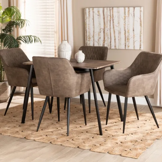 Kirkland's Home Table And Leather Bucket Chairs 5-Pc. Dining Set- Dining Tables
