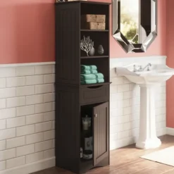 Kirkland's Home Tall Espresso Open Shelves Cabinet- Cabinets & Sideboards