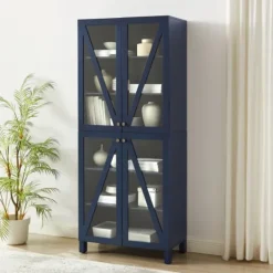 Kirkland's Home Tall Navy Triangle 4-Door Wood Cabinet- Cabinets & Sideboards