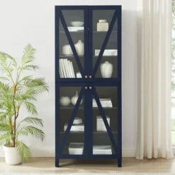 Kirkland's Home Tall Navy Triangle 4-Door Wood Cabinet- Cabinets & Sideboards