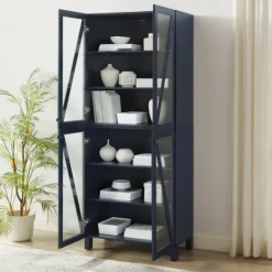 Kirkland's Home Tall Navy Triangle 4-Door Wood Cabinet- Cabinets & Sideboards