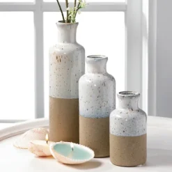 Kirkland's Home Tall Terracotta Two-Toned Speckled Vases, Set Of 3- Vases
