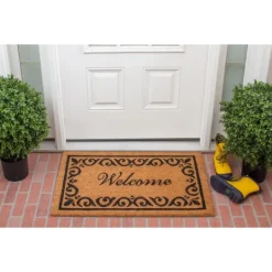 Kirkland's Home Tan And Black Scroll Welcome Doormat, 36X24 In.- Doormats
