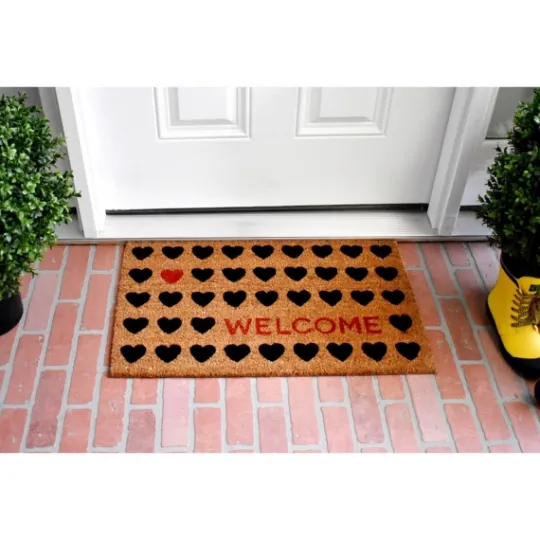 Kirkland's Home Tan And Black Welcome Heart Doormat- Doormats