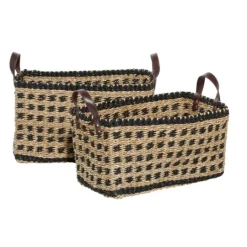 Kirkland's Home Tan And Black Woven Baskets, Set Of 2- Baskets & Boxes