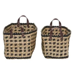 Kirkland's Home Tan And Black Woven Baskets, Set Of 2- Baskets & Boxes