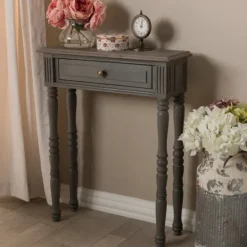 Kirkland's Home Tan And Gray Ornate Ball Turned Console Table- Console Tables