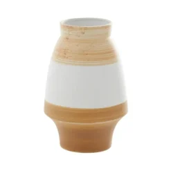 Kirkland's Home Tan And White Striped Coastal Ceramic Vase, 13 In.- Vases