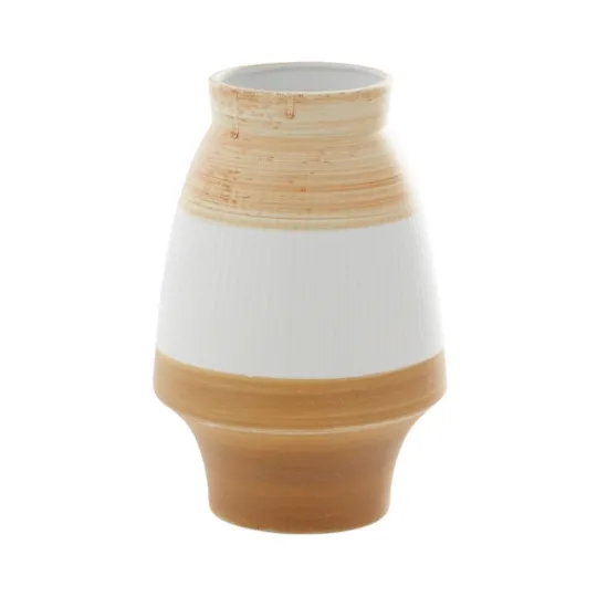 Kirkland's Home Tan And White Striped Coastal Ceramic Vase, 13 In.- Vases