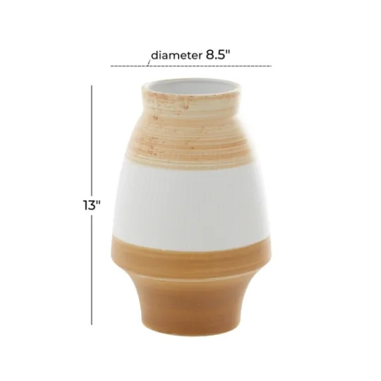 Kirkland's Home Tan And White Striped Coastal Ceramic Vase, 13 In.- Vases
