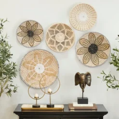 Kirkland's Home Tan Bohemian Seagrass 5-Pc. Wall Plaque Set- Wall Plaques