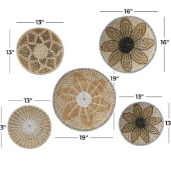 Kirkland's Home Tan Bohemian Seagrass 5-Pc. Wall Plaque Set- Wall Plaques