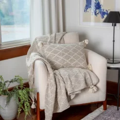 Kirkland's Home Tan Diamond Woven Lumbar Pillow- Pillows