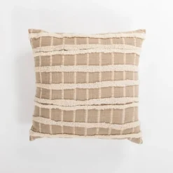 Kirkland's Home Tan Embroidered Grid Pillow- Pillows