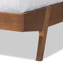 Kirkland's Home Tan Upholstered Brown Wood Queen Platform Bed- Beds & Headboards