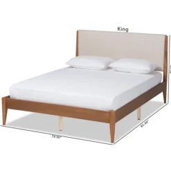 Kirkland's Home Tan Upholstered Brown Wood King Platform Bed- Beds & Headboards