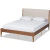 Kirkland's Home Tan Upholstered Classic Wood Full Platform Bed- Beds & Headboards