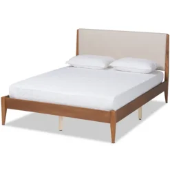 Kirkland's Home Tan Upholstered Classic Wood Full Platform Bed- Beds & Headboards