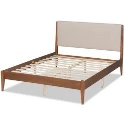 Kirkland's Home Tan Upholstered Classic Wood Full Platform Bed- Beds & Headboards