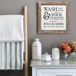 Kirkland's Home Tan Wood Wash Hands Say Prayers Framed Wall Plaque- Wall Quotes & Signs