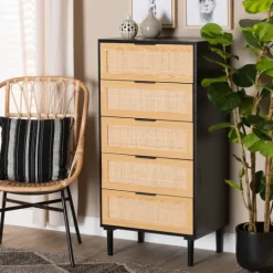 Kirkland's Home Tara Two-Tone Espresso Rattan Chest- Dressers & Chests