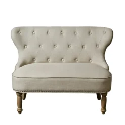 Kirkland's Home Taupe Button Tufted Nailhead Trim Settee- Sofas & Loveseats