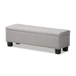 Kirkland's Home Taupe Button-Tufted Upholstered Storage Bench- Entryway Furniture