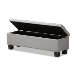 Kirkland's Home Taupe Button-Tufted Upholstered Storage Bench- Entryway Furniture