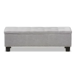 Kirkland's Home Taupe Button-Tufted Upholstered Storage Bench- Entryway Furniture