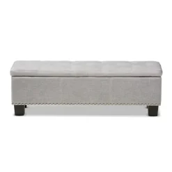 Kirkland's Home Taupe Button-Tufted Upholstered Storage Bench- Entryway Furniture