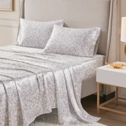 Kirkland's Home Taupe Leopard Print Satin 4-Pc. Full Sheet Set- Bed Sheets