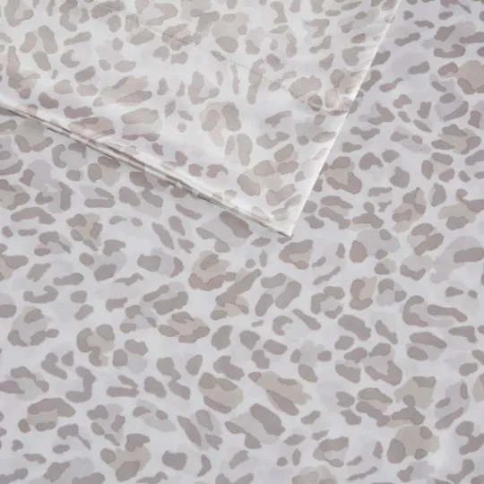 Kirkland's Home Taupe Leopard Print Satin 4-Pc. Full Sheet Set- Bed Sheets