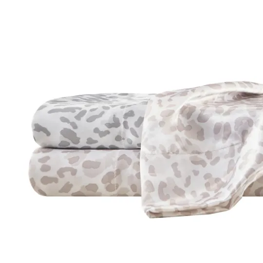 Kirkland's Home Taupe Leopard Print Satin 4-Pc. King Sheet Set- Bed Sheets